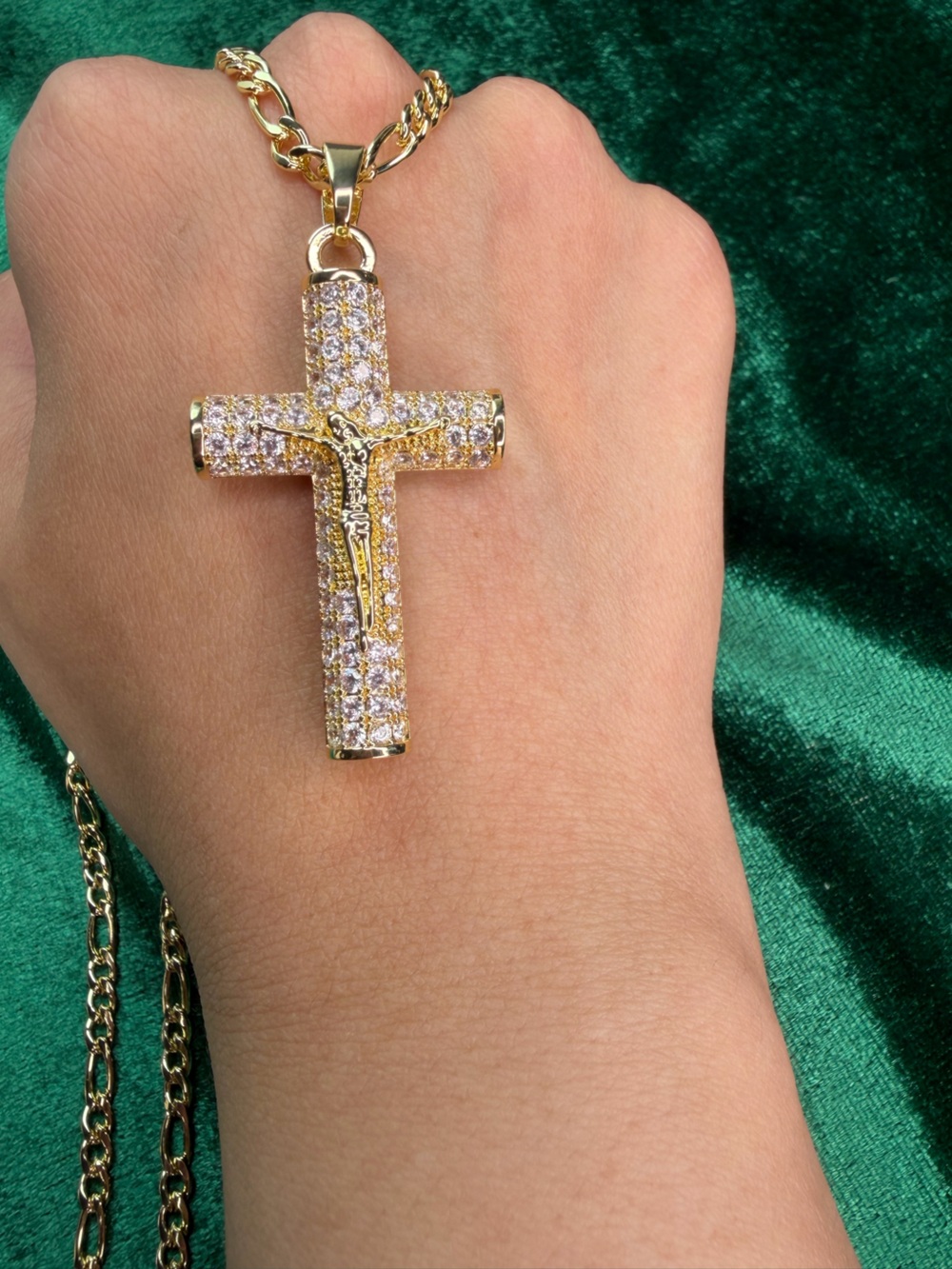 14K Gold Plated Crystal Cross Pendant Necklace